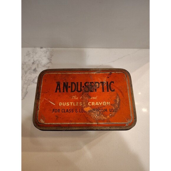 Vintage An-Du-Septic Dustless Blackboard Crayon Tin Gold Medal Product - Picture 2 of 16